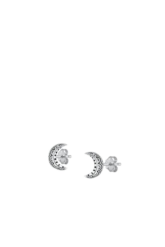 Sterling Silver Ornate Bali Style Crescent Moon High Polished Earrings 925 Jewelry Female Unisex