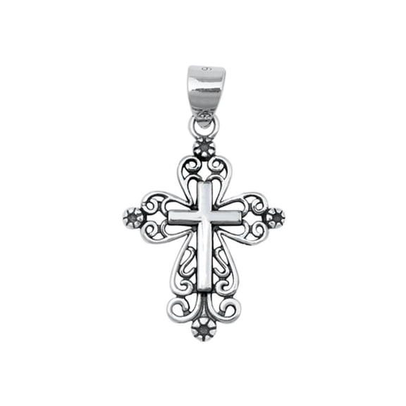 Sterling Silver Ornate Cross Pendant Filigree Swirl Spiral Curl Elegant Charm Jewelry Female Unisex