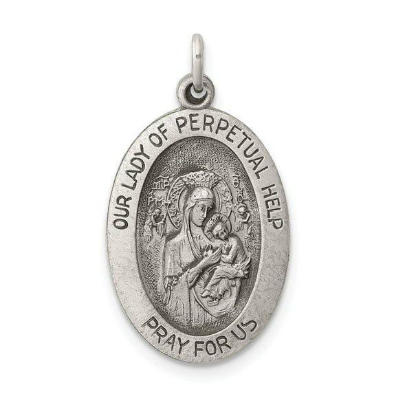Sterling Silver Our Lady Of Perpetual Help Medal Charm - 1.9 Grams - Measures 23x18mm Wide