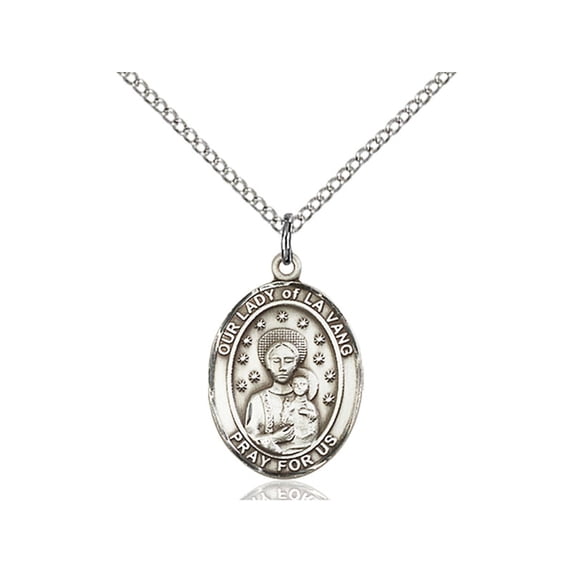 Sterling Silver Our Lady of La Vang Pendant 3/4 x 1/2 inches with Sterling Silver Lite Curb Chain