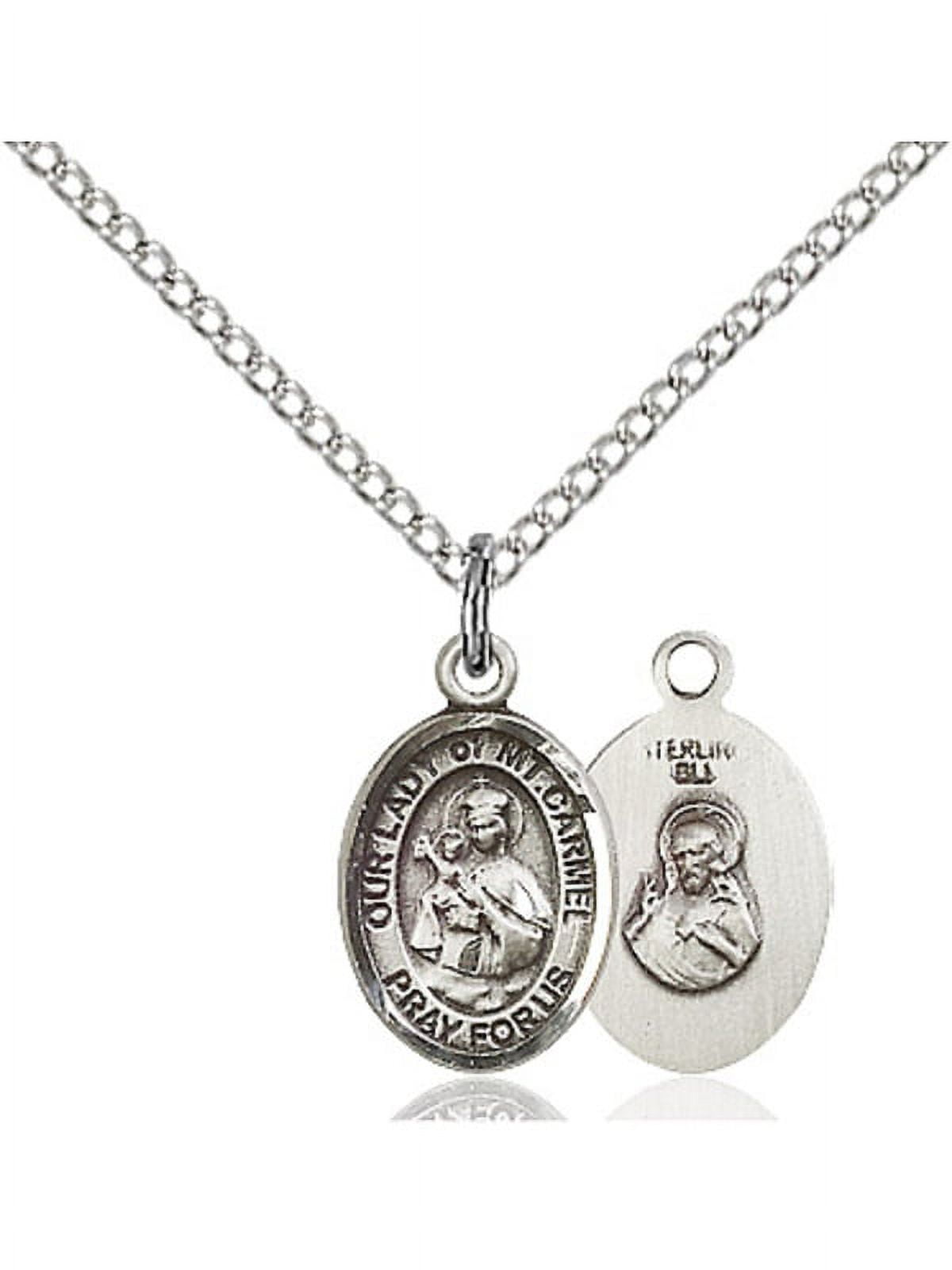Sterling Silver Our Lady Of Mount Carmel Pendant Necklace - CZ Accented Oval (Virgen Del Carmen) - View #13