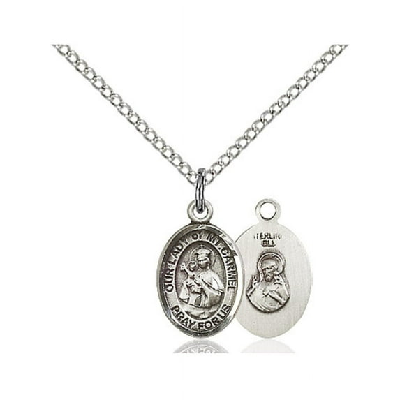 Sterling Silver Our Lady of Mount Carmel Pendant 1/2 x 1/4 inches with Sterling Silver Lite Curb Chain