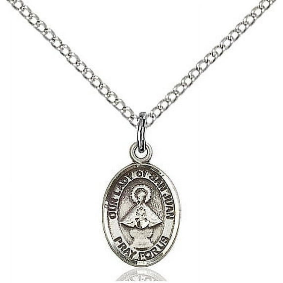 Sterling Silver Our Lady of San Juan Pendant 1/2 x 1/4 inches with Sterling Silver Lite Curb Chain