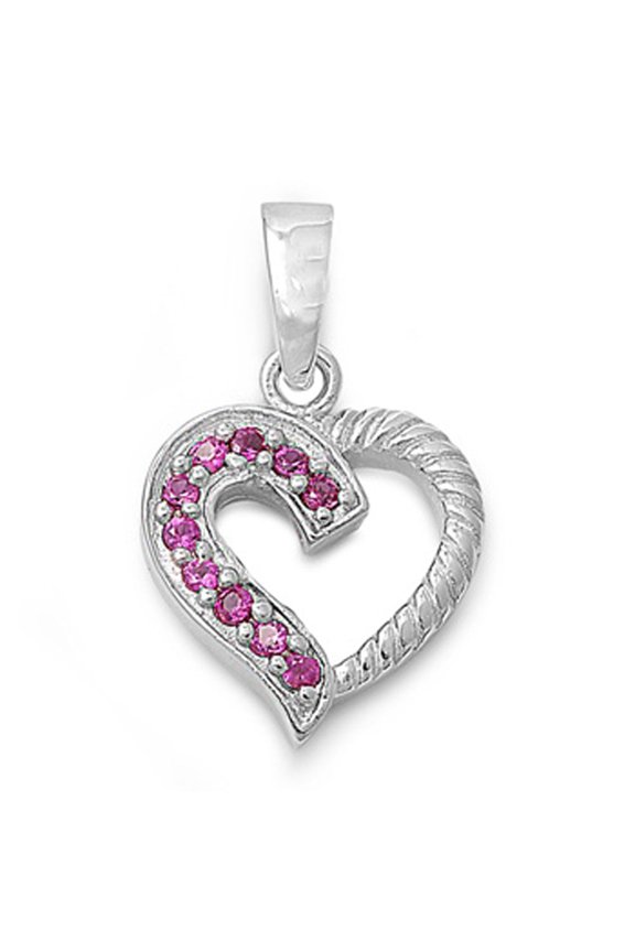 Sterling Silver Outline Ornate Filigree Rope Heart Pendant Simulated Ruby Charm Jewelry Female