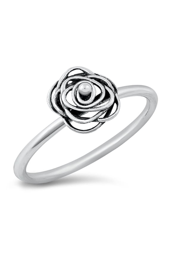 Sterling Silver Outline Rose Flower Ring Size 10