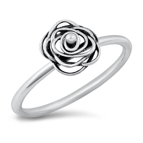 Sterling Silver Outline Rose Flower Ring Size 10