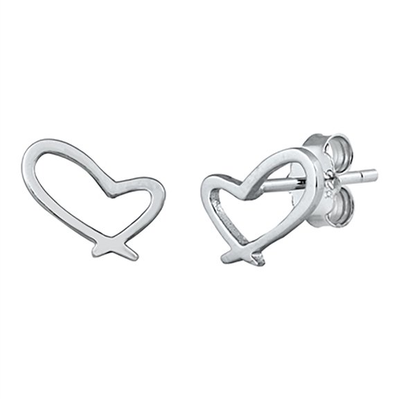 Sterling Silver Outlined Heart Stud Earrings