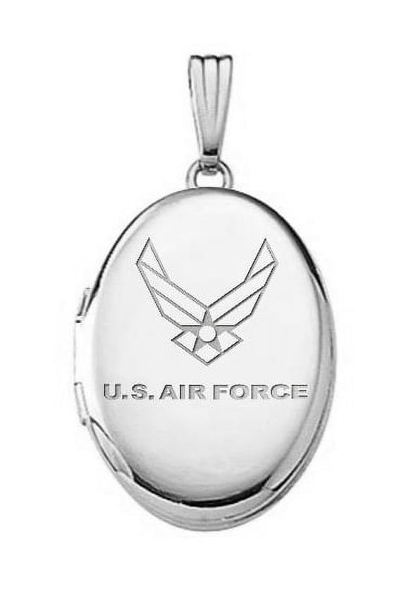 Sterling Silver Oval Air Force Picture Locket - 3/4 Inch X 1 Inch Sterling Silver