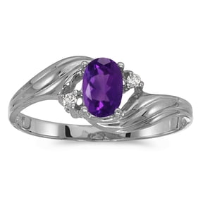 Sterling Silver Oval Amethyst And Diamond Ring