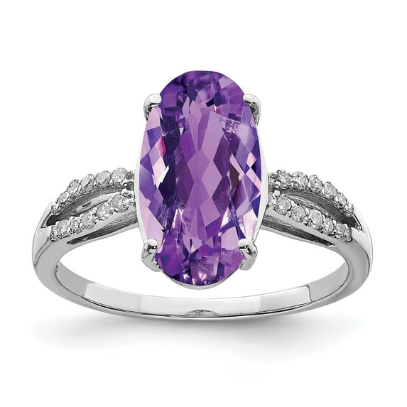 Sterling Silver Rhodium-plated Oval Amethyst & Diamond Ring QR3078AM