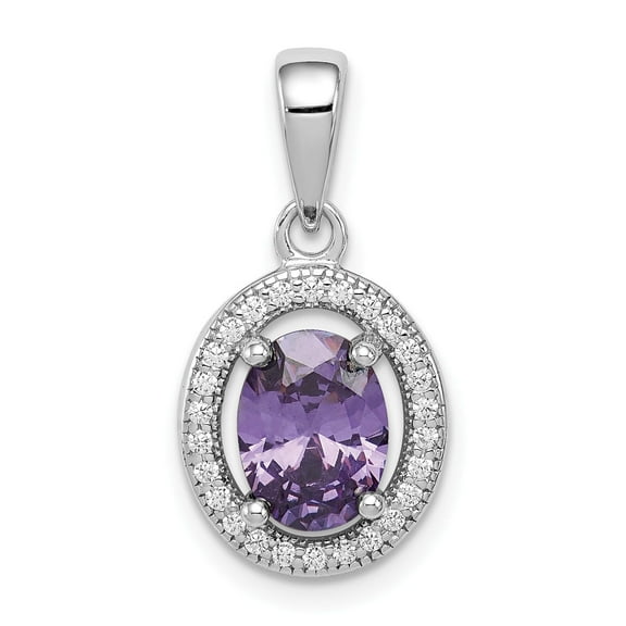 Sterling Silver Oval Amethyst Pendant Necklace for Women with Faceted Purple Gemstone and Cubic Zirconia Halo, February Birthstone Jewelry Symbolizing Peace and Spiritual Growth