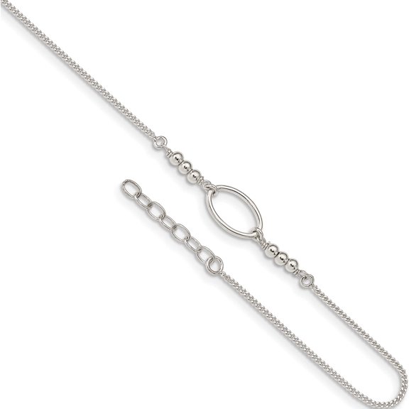 Sterling Silver Oval And Beaded 9In Plus 1In Ext. Anklet (9 X 8.7) Made In India qg4723-9