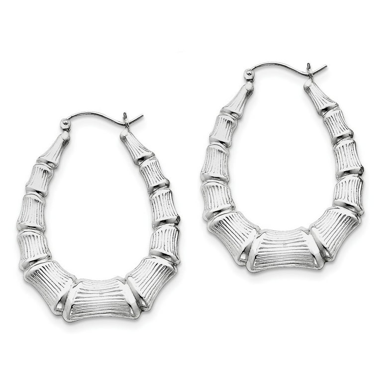 アクセサリー Sterling Silver Bamboo Pierced Earrings Solid 925 Sterling Silver Bamboo Shrimp HOOP Earrings 25 Mm