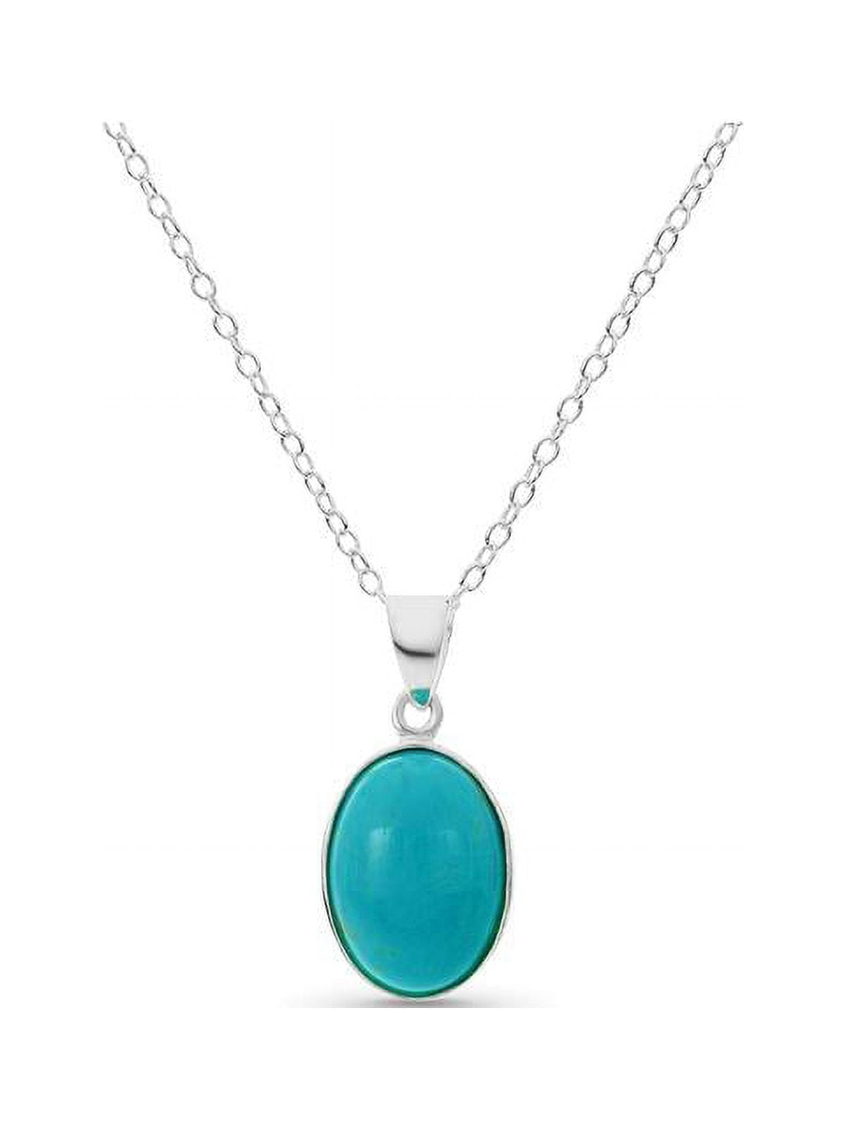 Sterling Silver Oval Cabochon Turquoise Pendant 18 in