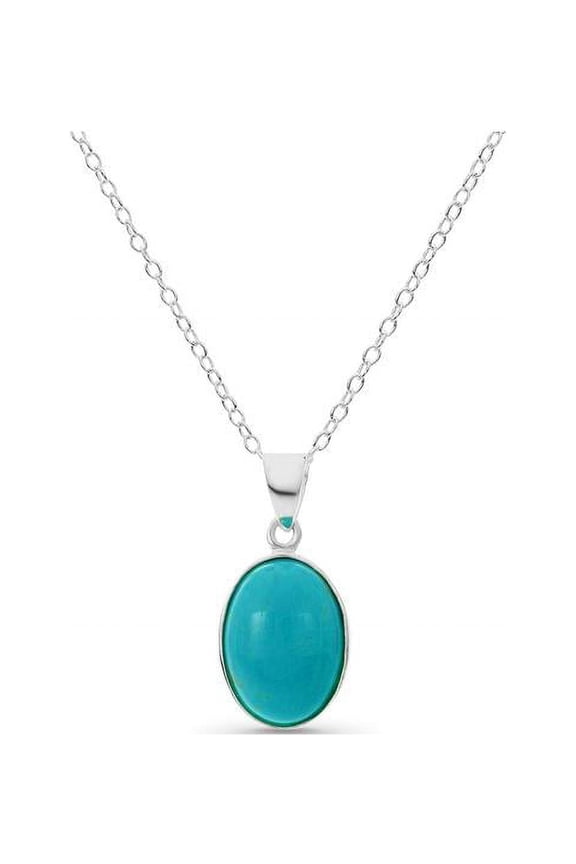 Sterling Silver Oval Cabochon Turquoise Pendant 18 in