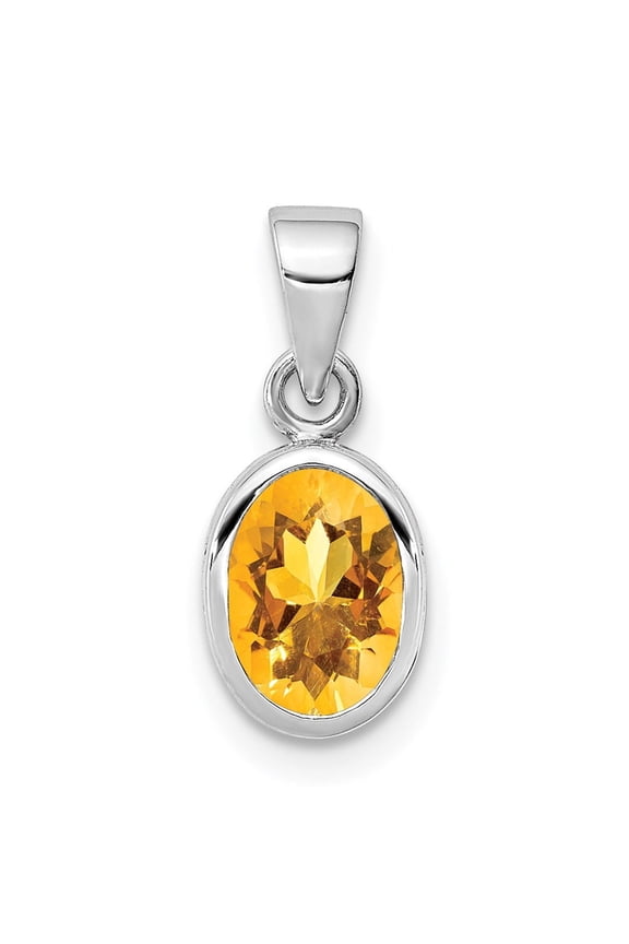 Sterling Silver Oval Citrine Pendant Necklace with Faceted Yellow Orange Gemstone in Bezel Setting for Women, Classic Minimal November Birthstone Jewelry for Everyday or Special Occasions