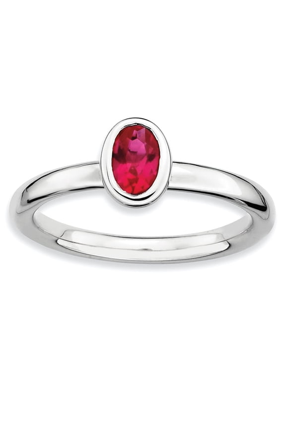 Sterling Silver Oval Created Ruby Ring