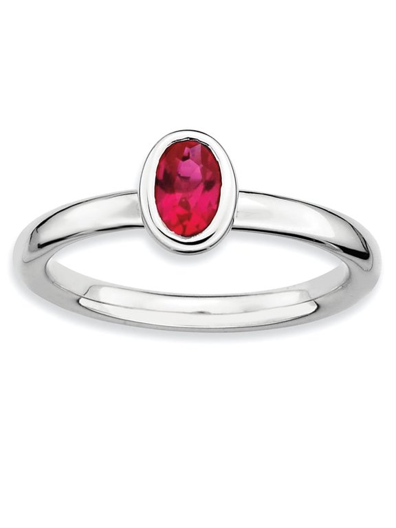 Sterling Silver Oval Created Ruby Ring