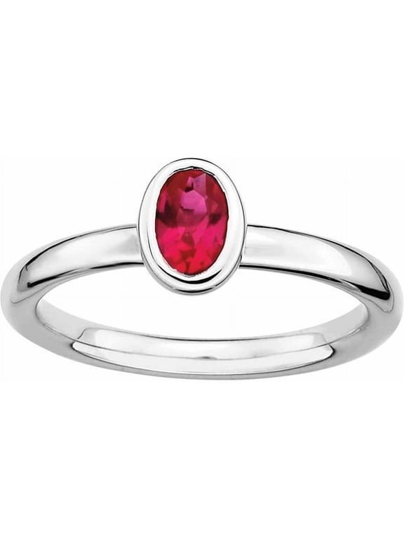 Sterling Silver Oval Created Ruby Ring