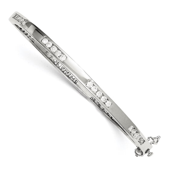 Sterling Silver Oval Cubic Zirconia Hinged Bangle