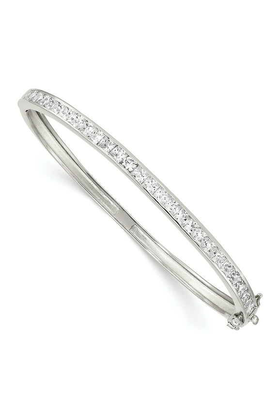 Sterling Silver Oval Cubic Zirconia Hinged Bangle