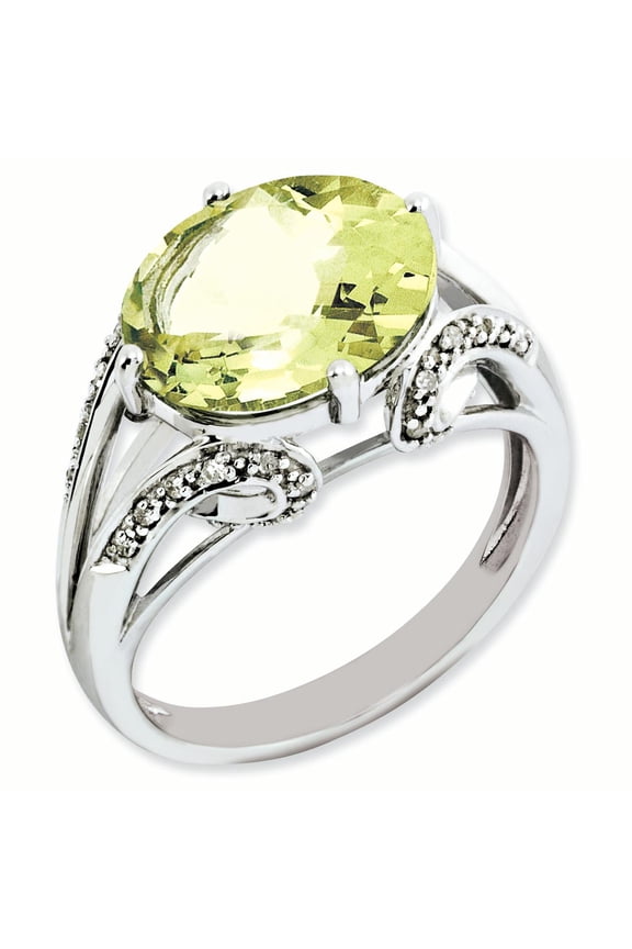 Sterling Silver Oval Diamond & Lemon Quartz Ring Carat Wt- 0.1ct. Gem Wt- 4.5ct