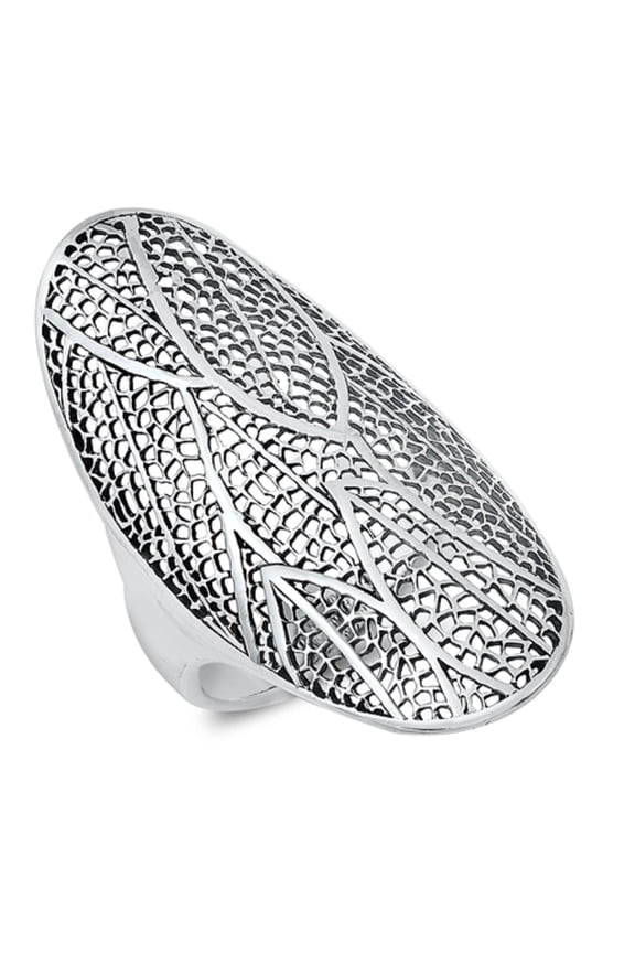 Sterling Silver Oval Filigree Leaves Design Ring Size 10