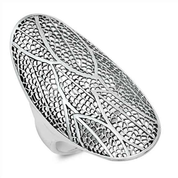 Sterling Silver Oval Filigree Leaves Design Ring Size 10