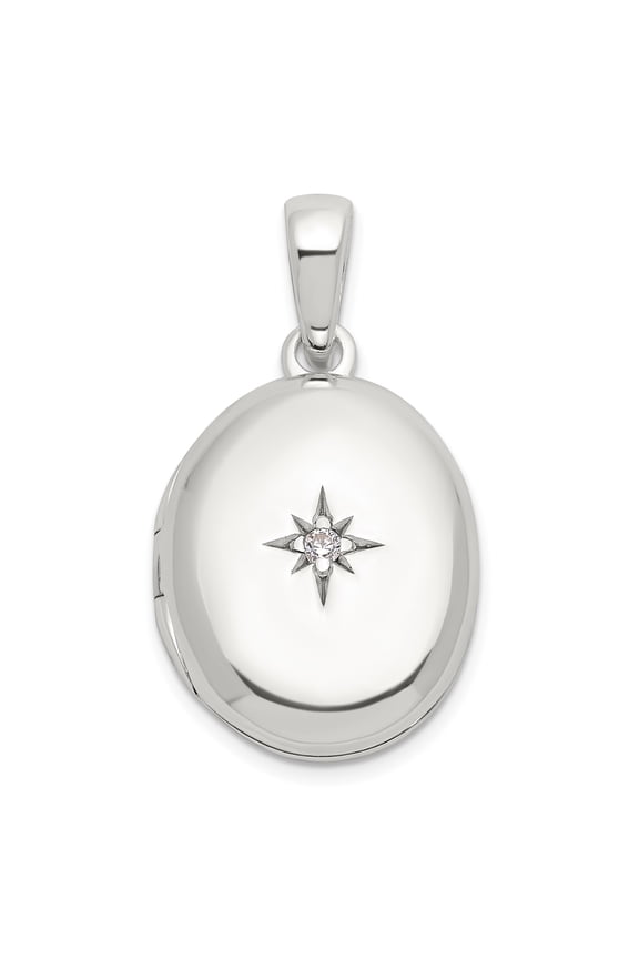 Sterling Silver Oval Locket Necklace for Women with North Star and Clear Gemstone, Symbolic Jewelry for Spiritual Guidance, Hope, Protection, and Memorial Keepsake Photos