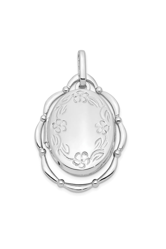Sterling Silver Oval Locket Pendant Necklace for Women with Floral Leaf Design, Vintage Style Sentimental Keepsake Jewelry Photo Holder for Memory and Love