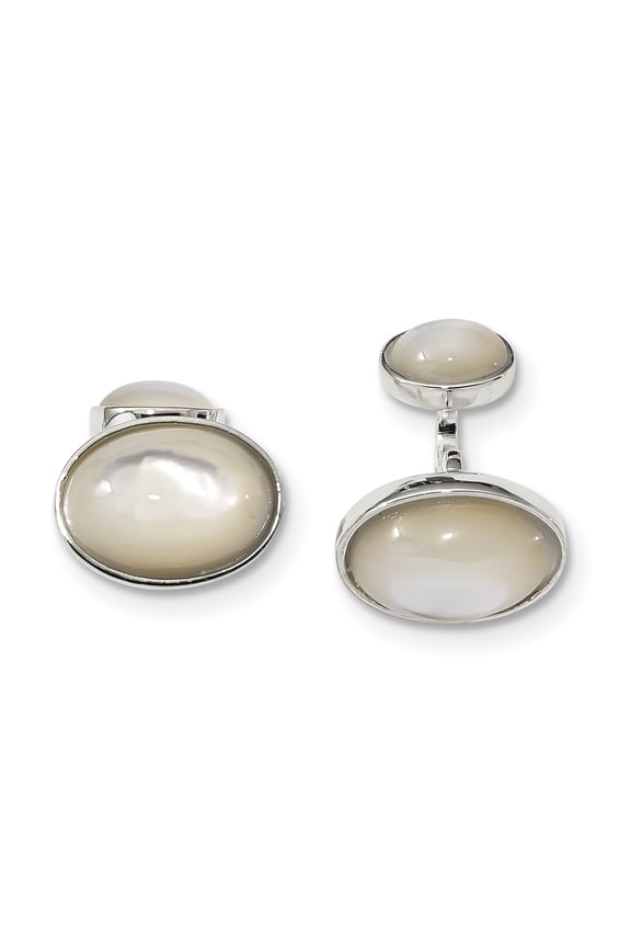Sterling Silver Oval Mother of Pearl & Onxy Cuff Links