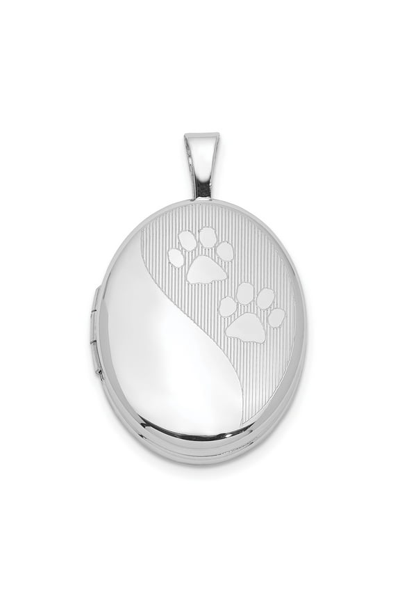 Sterling Silver Oval Paw Print Locket Pendant for Women, Pet Memorial Necklace, Modern Minimalist Animal Remembrance Jewelry Keepsake
