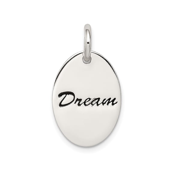 925 Sterling Silver Dream Oval Pendant Charm with Black Enamel Accent, Polished