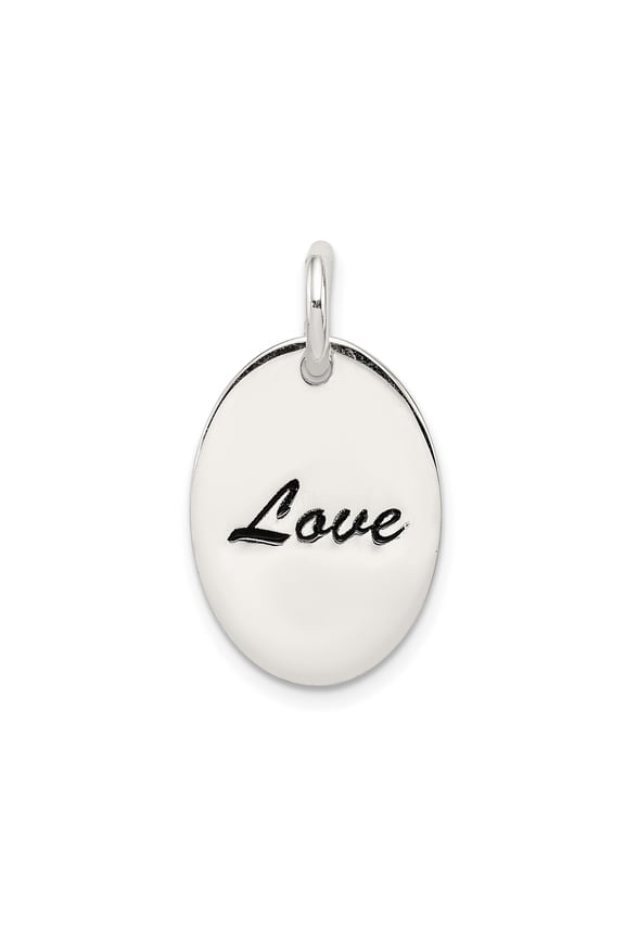 Sterling Silver Oval Pendant Necklace with Love Script, Polished Romantic Charm for Women or Unisex, Minimalist Sentimental Jewelry Symbolizing Affection and Emotional Connection
