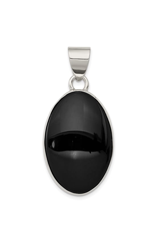 Sterling Silver Oval Pendant with Black Onyx Stone, Unisex Minimalist Necklace for Protection and Energy, Modern Spiritual Jewelry for Men and Women