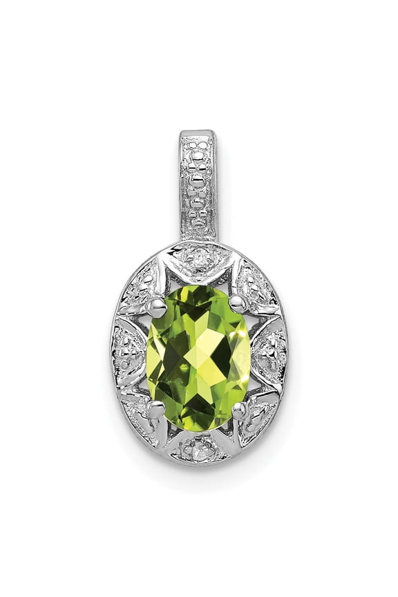 Sterling Silver Oval Peridot Pendant Necklace for Women with Filigree Design, Diamond Accents, Vintage Style August Birthstone Jewelry Symbolizing Renewal and Positivity