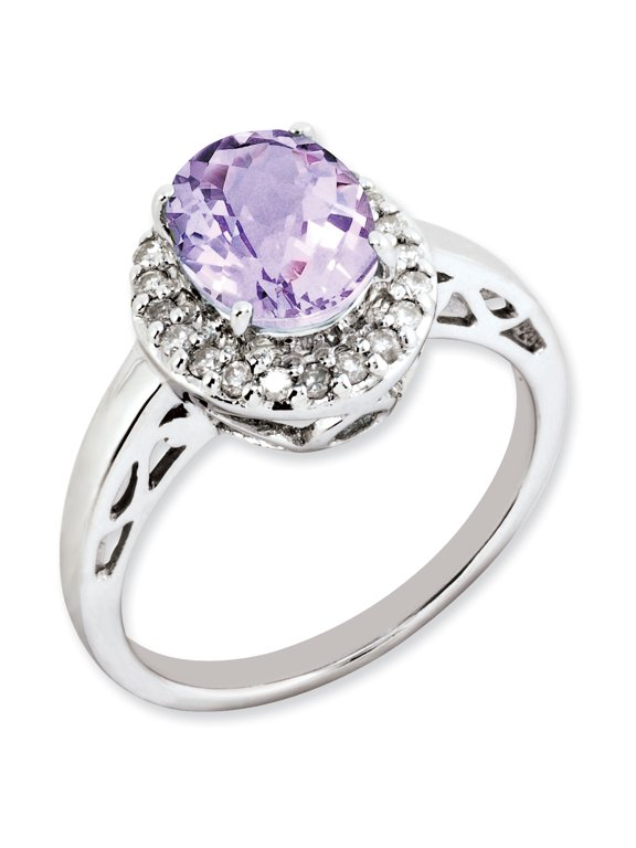 Sterling Silver Oval Pink Quartz & Diamond Ring