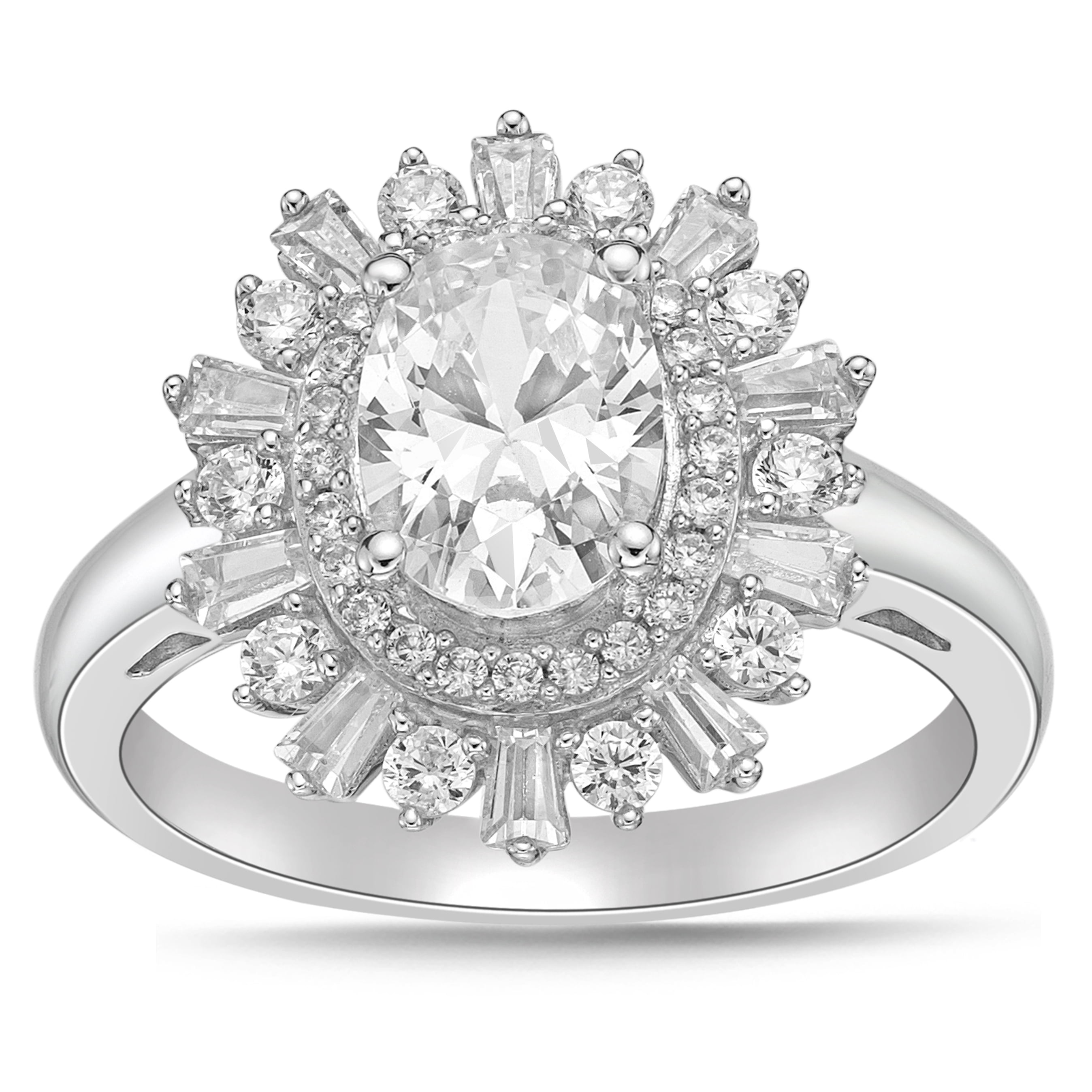 Sterling Silver Oval Simulated Diamond Cocktail Ring