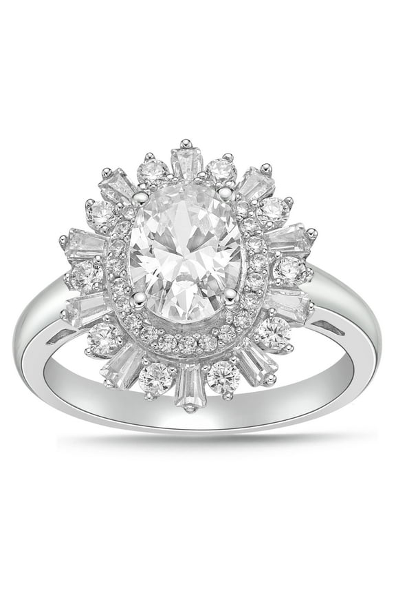 Sterling Silver Oval Simulated Diamond Cocktail Ring