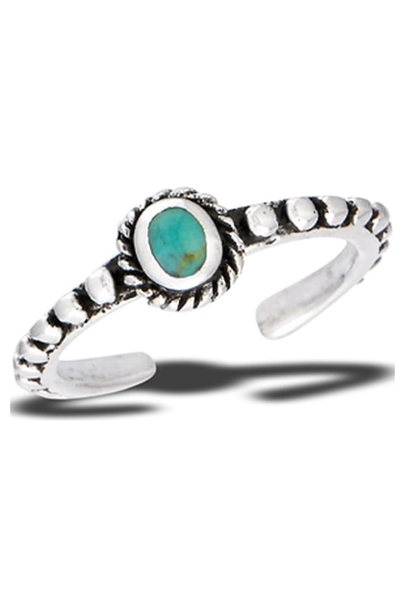Sterling Silver Oval Synthetic Simulated Turquoise Bali Toe Ring 925 Adjustable Midi Band Jewelry Female