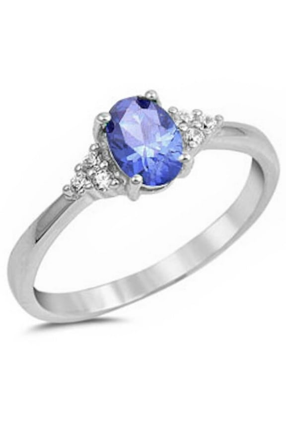 Sterling Silver Oval Synthetic Tanzanite CZ Classic Ring Size 10