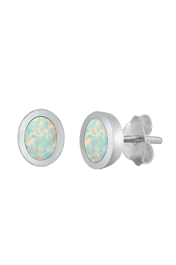 Sterling Silver Oval Traditional Earrings White Simulated Opal Jewelry Female Unisex