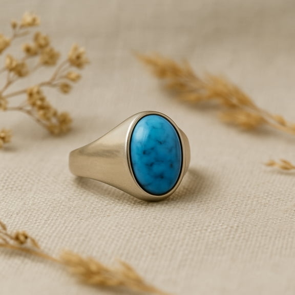 Sterling Silver Oval Turquoise Signet Ring – Minimalist Men’s Jewelry, Southwestern Style 4