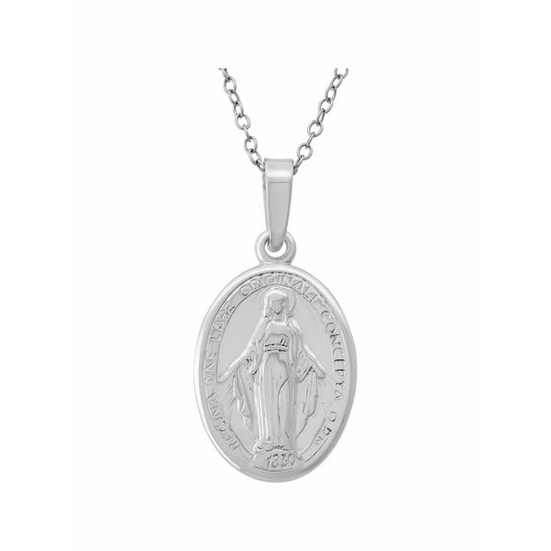 Sterling Silver Oval Virgin Mary Pendant, 18"