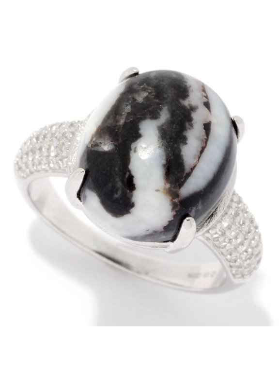 Sterling Silver Oval White Buffalo Calcite Quartz & White Topaz Ring