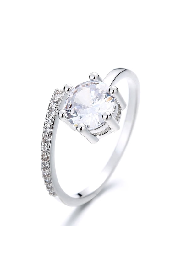 Sterling Silver Overlap Adjustable Ring with Simulated Diamonds