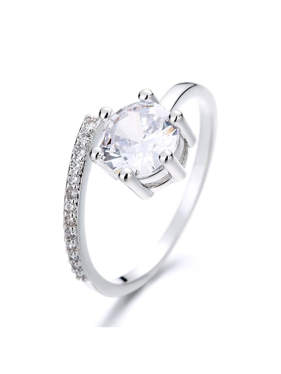 Amy and Annette Sterling Silver Overlap Adjustable Ring with Simulated Diamonds