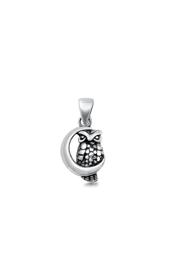 Sterling Silver Owl Crescent Moon Pendant Bird Feather Animal Mystical Charm 925 Jewelry Female