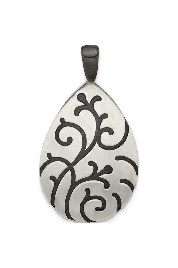 Sterling Silver Oxidize Burnished Swirl Pear Shape Pendant (Width 23.4) (Length 43.9) - Jbsp