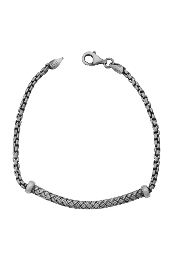 KoolJewelry Sterling Silver Oxidized 3.5mm Fancy Weave Bracelet (7.5 inch)